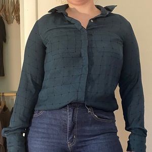 A New Day teal button down blouse. Size XS